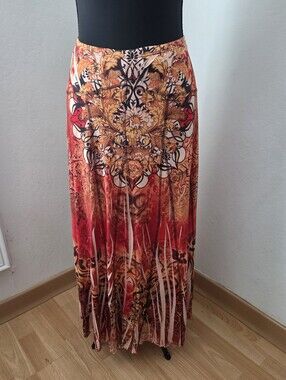 ONE WORLD Red & Ornate Midi Skirt Y2K Bohemian Forest Fairy Whimsigoth Hippie XL